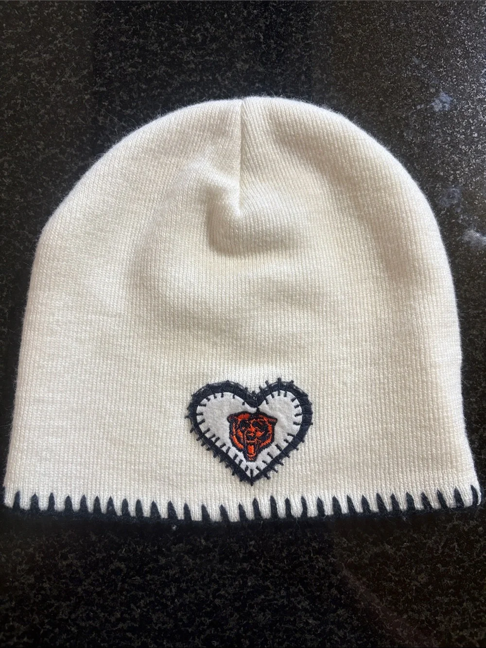 NFL Chicago Bears - Kids White Beanie Hat with Heart Patch and Navy Stitching